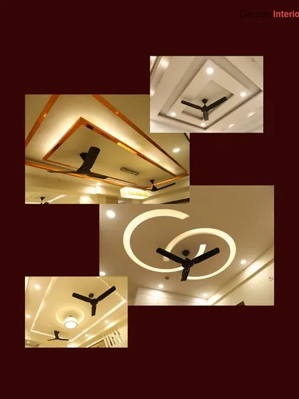 This collage showcases a variety of our custom ceiling designs, from geometric and linear patterns to curved and circular forms, all enhanced with integrated lighting.