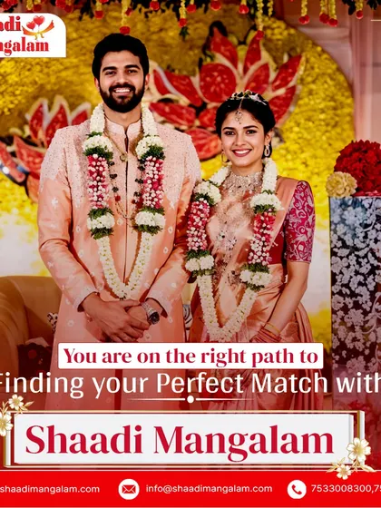 You are on the right path to finding your perfect match with us. This couple, surrounded by festive decor, is ready to start their new life.