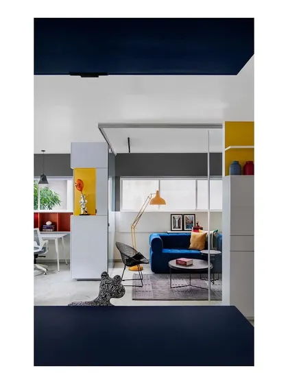 Views of the informal meeting areas and breakout zones in our Pune studio. We designed the office with a mix of formal workstations and comfortable lounges to foster both focused work and creative collaboration.