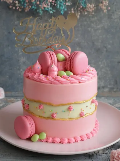 Make a statement at your next celebration with our stunning Fault Line Cake. Adorned with delicate macarons and a touch of gold, this modern design is perfect for making birthdays, weddings, and anniversaries unforgettable.