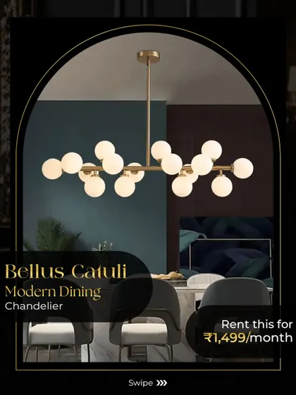 Updating your dining area is easy with my rental collection. This Bellus Catuli modern chandelier adds a touch of contemporary elegance and is available for a surprisingly affordable monthly fee, letting you refresh your decor as you please.