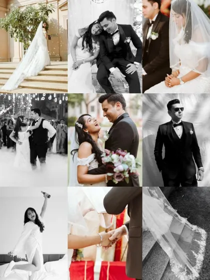A comprehensive collage telling the story of a beautiful Christian wedding. It includes getting ready shots, ceremony moments, romantic portraits, and reception fun.