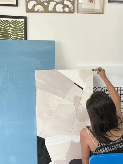 Another angle of a studio session, showing multiple canvases in progress. My studio is a space of overlapping projects and evolving ideas.