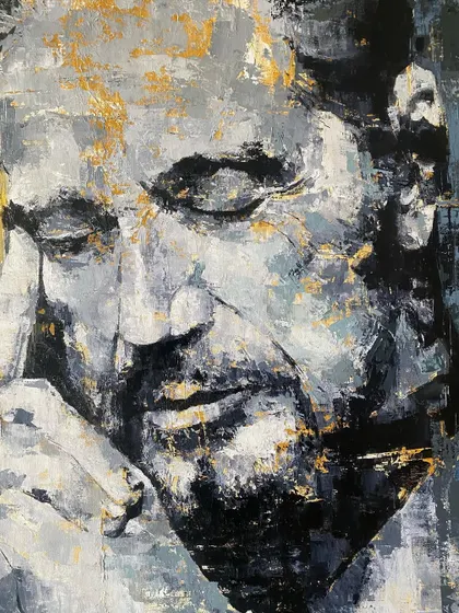 A close-up of the Al Pacino portrait, highlighting the texture and the thoughtful expression.