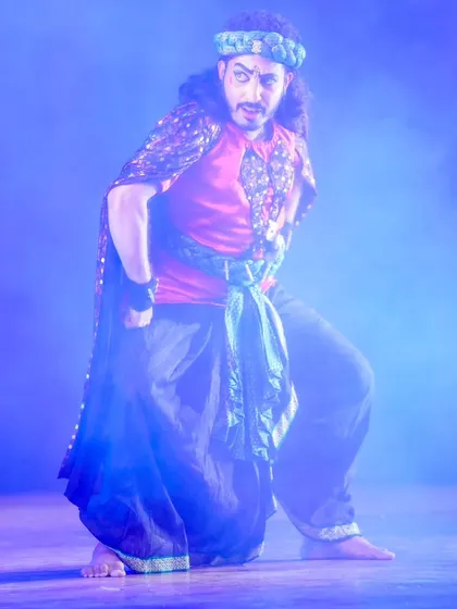 The character of Shakuni in '18 Days', whose malevolence is conveyed through his posture and expression. Portraying such a complex antagonist is a fascinating challenge.