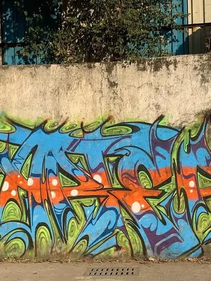 The full wall from our freestyle jam. A massive production of color and style, showing what happens when a crew of writers gets together on a big wall.
