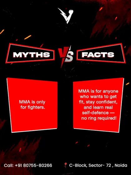 This graphic addresses the myth that you need to be a fighter to train MMA. Our programs are designed for everyone, focusing on fitness and practical self-defense.