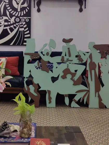 A different color study for the 'Lost in the Rhythm' installation, showing the piece in muted green and brown tones.
