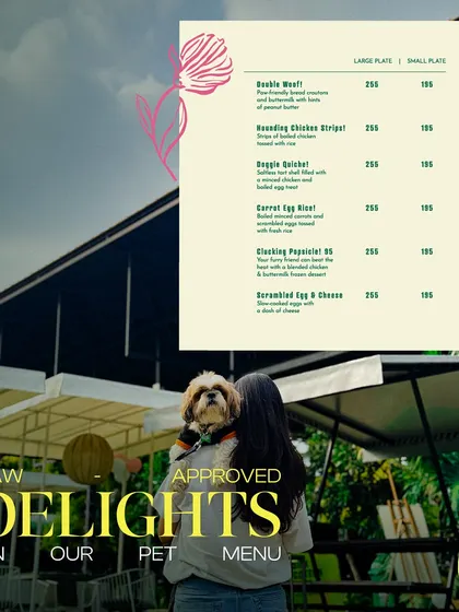 Paw-approved delights on our pet menu. We have a whole range of dishes specially made for your dogs.