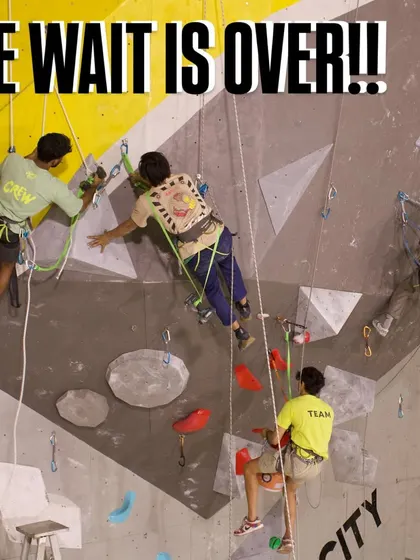 The wait is over. Our crew of route setters is putting the finishing touches on the lead wall for the Kids Climbing Championship. Every hold is carefully placed to create a fun and challenging climb.