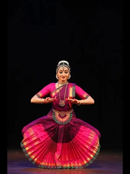 The classic 'araimandi' posture, a foundational element that is central to the aesthetic of Bharatanatyam.