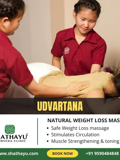 Here you can see the Udvartana natural weight loss massage in practice. It is a safe and effective therapy performed by my trained therapists to stimulate circulation and tone the body.