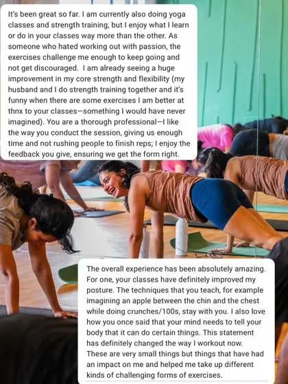 Nothing makes me happier than hearing about your progress. These testimonials highlight what my classes are all about: improving core strength and flexibility, learning to connect your mind to your body, and finding a workout that challenges you in a supportive, judgment-free environment.