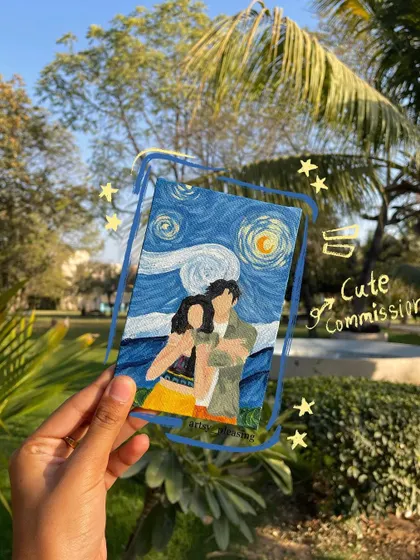 A cute commission I did, turning a couple's photo into a Starry Night-themed painting.