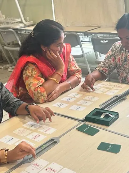 Teachers at CS Academy, Coimbatore, deeply engaged in a game of Yonjuu. These sessions show how gamification can make learning math concepts enjoyable and effective for educators.