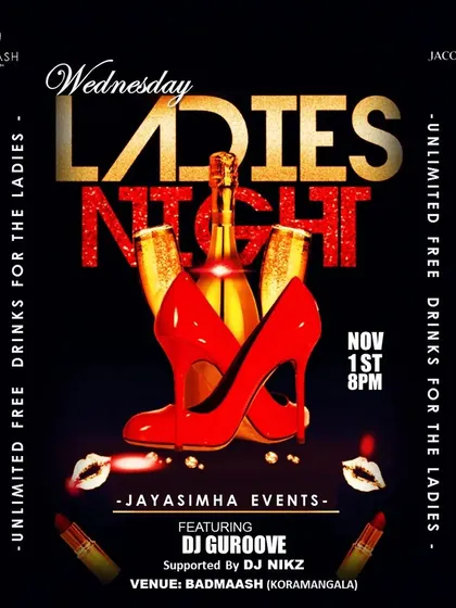 A poster for a Wednesday Ladies Night in November, showing the event's consistent popularity.