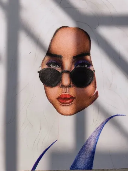 A sunlit shot of the imaginative portrait WIP, showing the face fully colored.