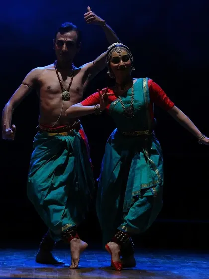 A final pose with one of my senior students in "Tyāgarāja Hṛt Sādana." It represents the culmination of our shared journey in creating and performing this piece.