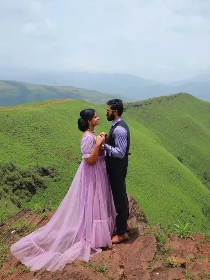 Another beautiful shot from the mountain top pre-wedding shoot, showcasing our lavender gown.