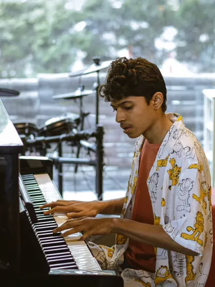 A student pianist delivering a moving performance at our recital.
