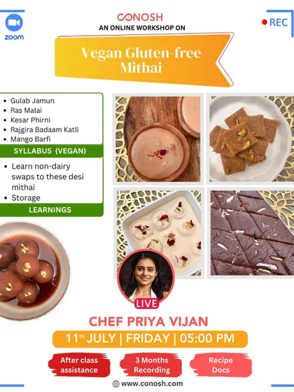 Learn to make delicious vegan and gluten-free mithai, including Gulab Jamun, Ras Malai, and Kesar Phirni. I focus on teaching non-dairy swaps for these classic desi sweets.