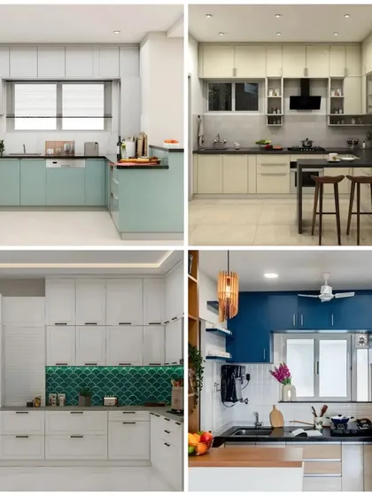 This collection of four kitchen designs highlights our use of different color palettes, including mint green, bold blue, and classic white, to suit diverse client tastes.