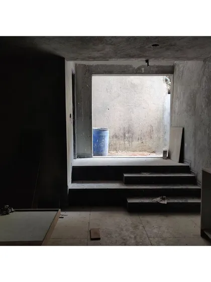 The same raw construction view, showing the basic form before the application of finishing materials.