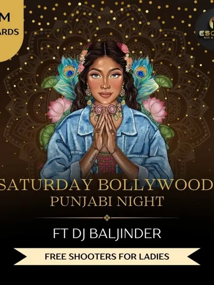 A beautiful, illustrated poster for a Saturday Bollywood Punjabi Night, appealing to a modern, style-conscious audience.