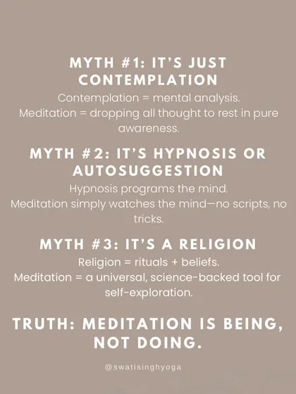 The truth about meditation: it is being, not doing. It's about dropping all thought to rest in pure awareness, watching the mind without scripts or tricks.