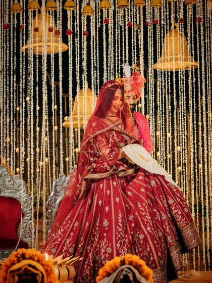 The bride and groom during their pheras, a sacred and beautiful moment at the heart of the wedding ceremony.