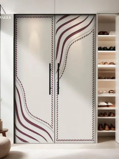 We designed these intricate cupboard panels to be windows into a world of craftsmanship. The hand-stitched border and flowing fabric inlays showcase our painstaking attention to detail and creative possibilities.