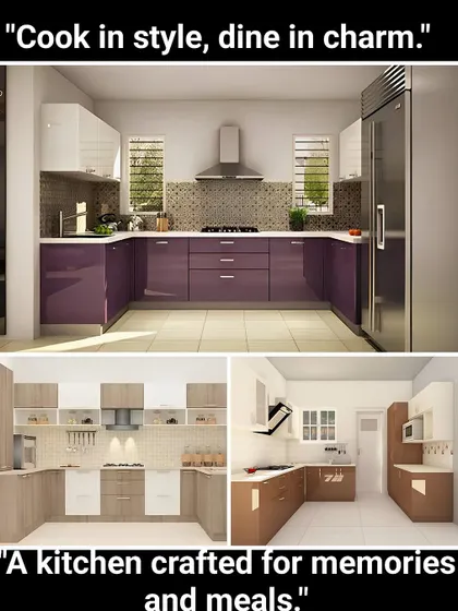This gallery offers inspiration for adding color to your kitchen. It features a bold purple U-shaped kitchen as well as designs in warm brown and neutral tones, showing that there's a color palette for every style and preference.