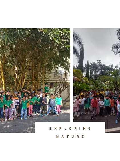 A group of happy explorers on their nature walk. We encourage children to use all their senses to learn about the world, fostering a lifelong curiosity and respect for nature.