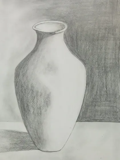 A classic vase drawing, perfect for learning the fundamentals of 3D pencil sketching and shading.