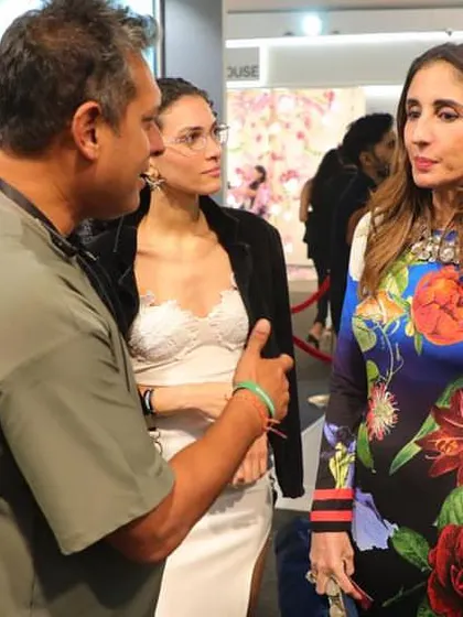 Inspiring conversations and creative moments at the Ajio Luxe Weekend. Here, clients are seen discovering the beauty and luxury of our diverse wallpaper and fabric collections.