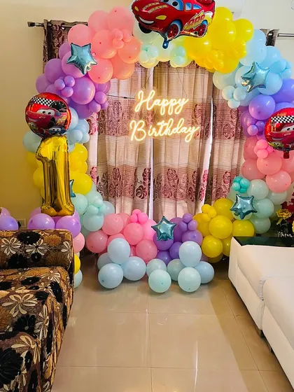 This photo shows the large foil number '11' balloons we included to celebrate the milestone birthday.