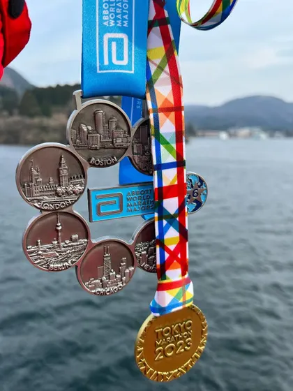 The ultimate prize for a marathoner: the Abbott World Marathon Majors six-star medal, alongside my Tokyo Marathon medal. This represents years of dedication to the sport.