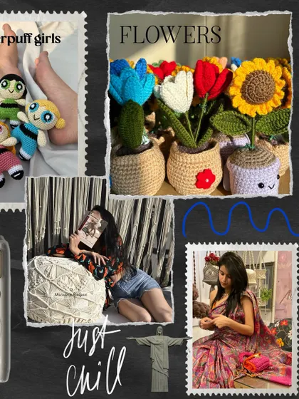 This collage features some of our fun pop culture creations like the Powerpuff Girls, alongside our beautiful crochet flower pots. It shows our playful side and our love for colorful, happy designs.