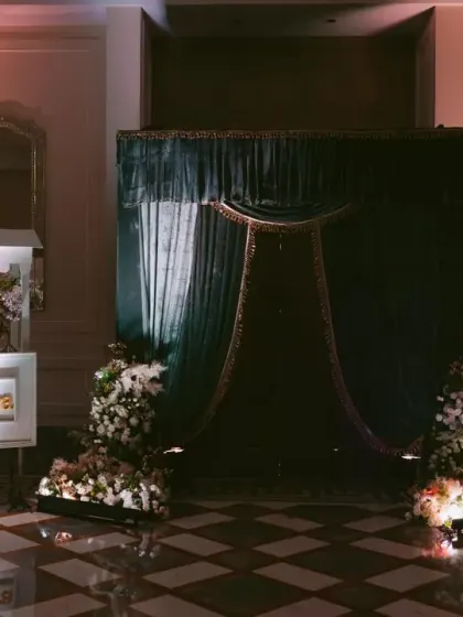A popcorn cart with the couple's wedding hashtag, another fun detail for the Bollywood movie night theme.