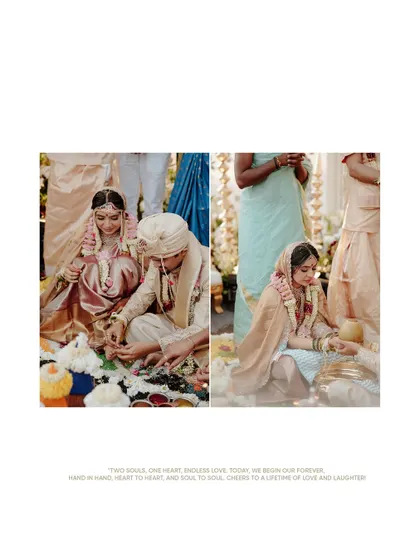 A collage capturing the solemn and beautiful moments of a couple's wedding rituals.
