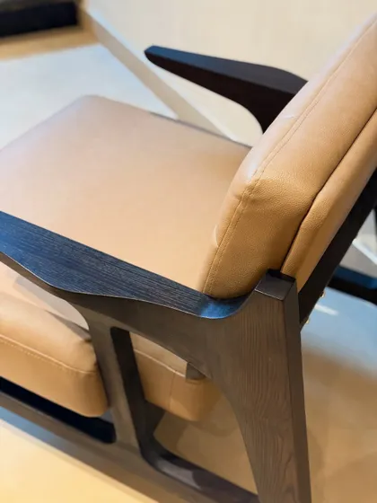 A close-up showcasing the beautiful grain of the wood frame, enhanced by the Shou-Sugi-Ban technique. The meticulous joinery highlights our commitment to fine woodworking.