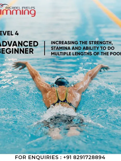 The butterfly stroke demands a unique combination of power and rhythm. This image shows a swimmer in our advanced beginner program executing the challenging arm recovery phase of the butterfly, building the strength and stamina needed for multiple lengths.