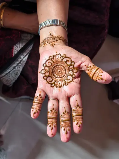 Classic and beautiful. This simple mandala with detailed finger work is a popular choice for guests and family members who want a timeless look.