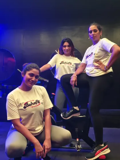 A photo of our awesome female members at the spin studio. They didn't just build a community, they built a sisterhood.