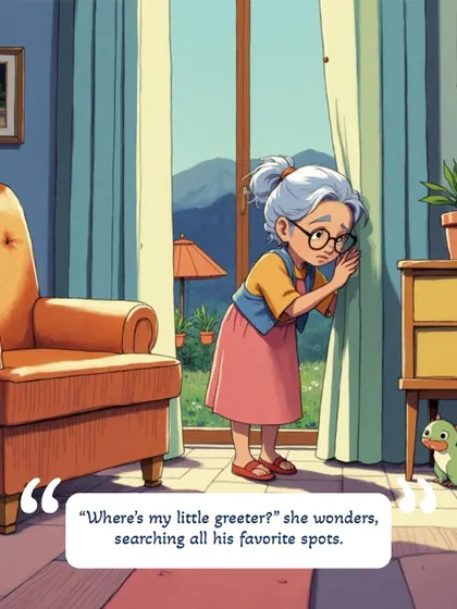 Searching high and low, Grandma wonders where her little greeter could be hiding.