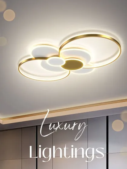 A beautiful floral-inspired ceiling light with overlapping rings in a gold finish. It adds a touch of luxury and soft, ambient light.