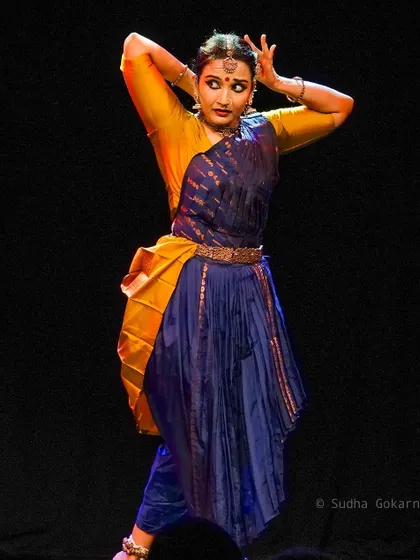 Shruti Gopal in a powerful stance during 'ĀBHA'. Her performance brings a unique grace and strength to our retelling of the Ramayana.