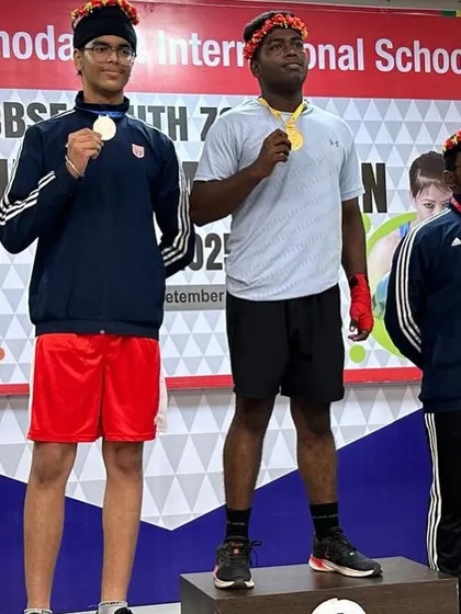 Avnoor Singh receiving his silver medal at the CBSE South Zone II championships.