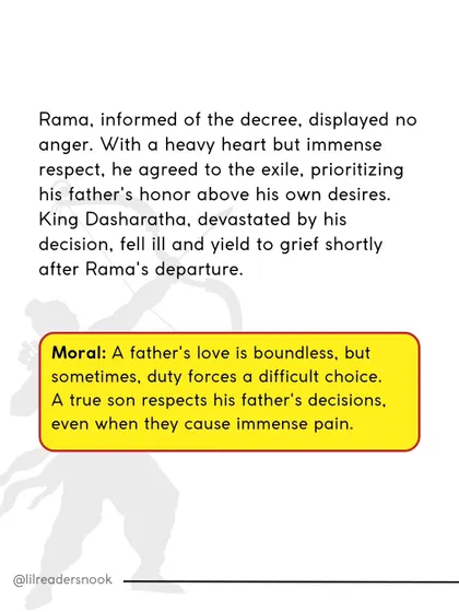 The moral of this part of the story is that a father's love is boundless, but duty can force difficult choices. A true son respects his father's decisions, even when they cause immense pain.