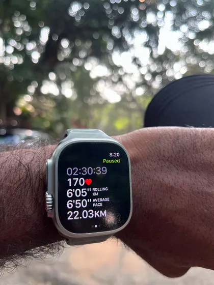 My watch showing a 22km run. Doing this long run near my alma mater was a different feeling.